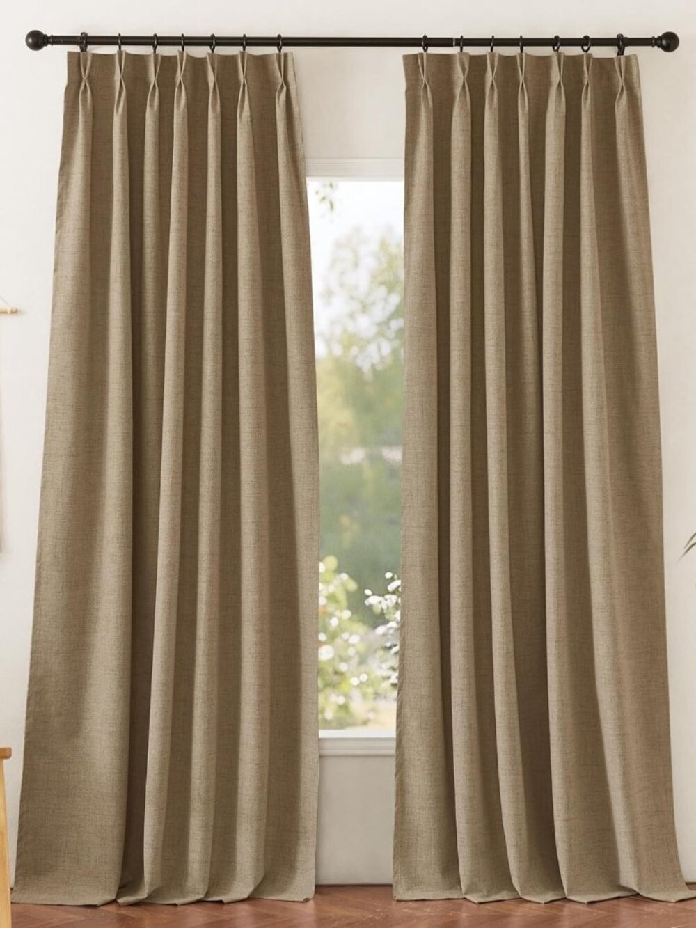 Pinch Pleated Back Tab Curtains Linen Textured 100% Blackout Curtains Thermal In